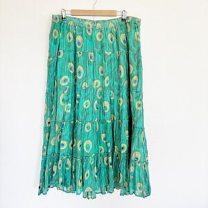 Soft Surroundings Maxi Skirt Womens 2X Green Peacock Metallic Tiered Sequin Boho